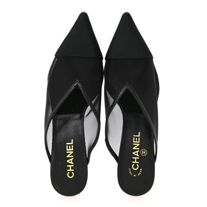 Chanel Mesh Grosgrain Cap Toe CC Mules 39 Black 2 of 9