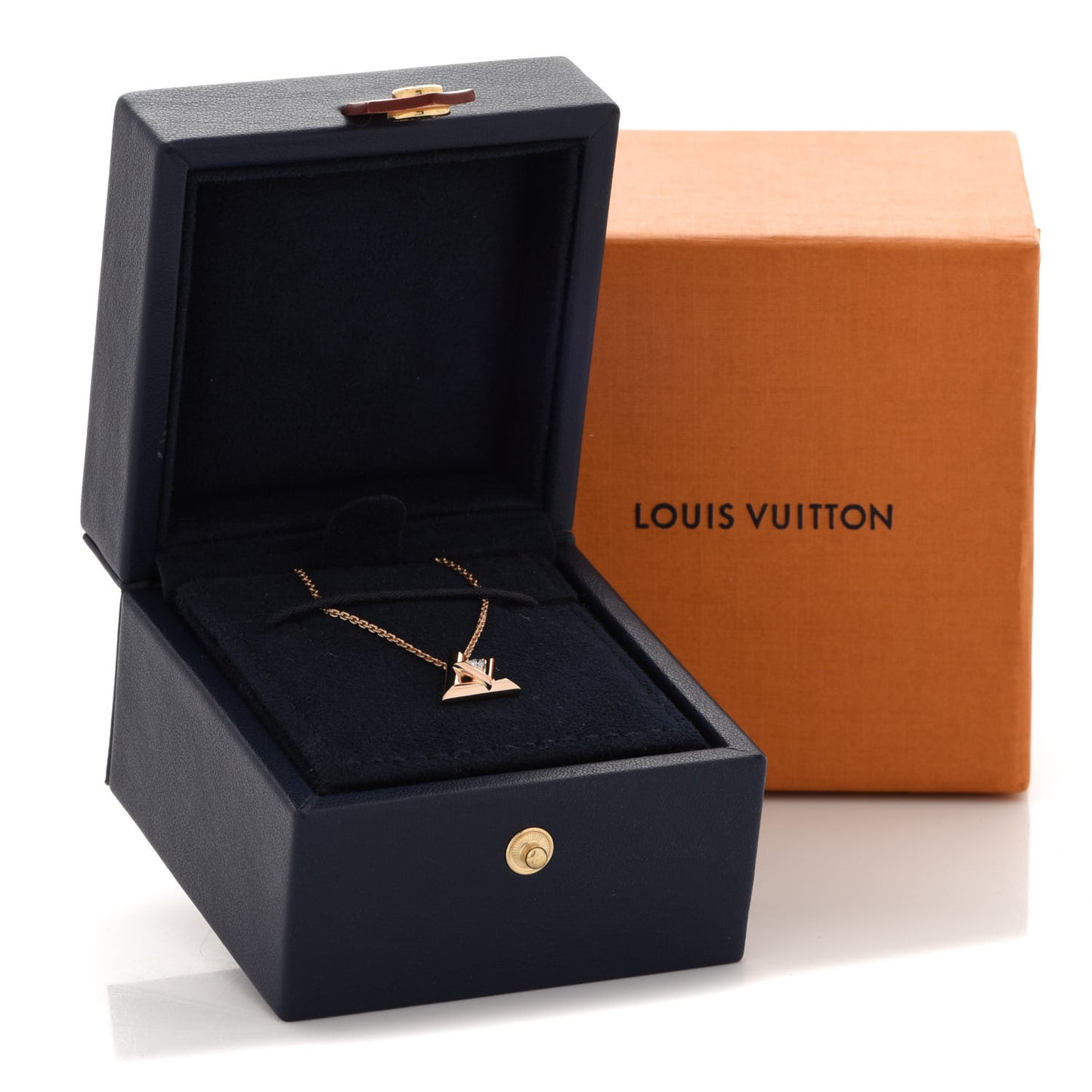 18K Yellow Gold Diamond Small LV Volt One Pendant Necklace