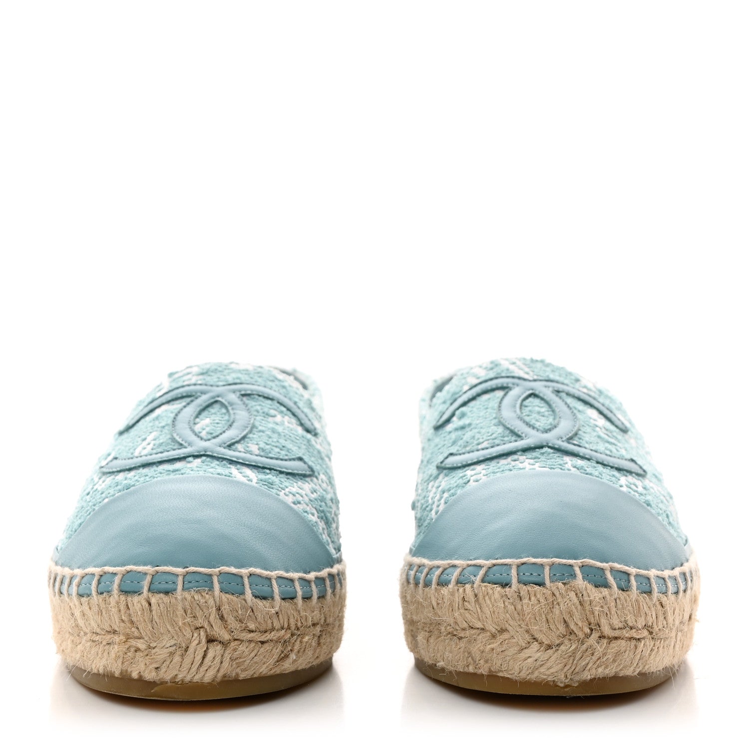 Chanel Mixed Fibers Jacquard Lambskin CC Espadrilles 39 Turquoise White 2 of 9