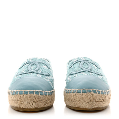 Chanel Mixed Fibers Jacquard Lambskin CC Espadrilles 39 Turquoise White 2 of 9