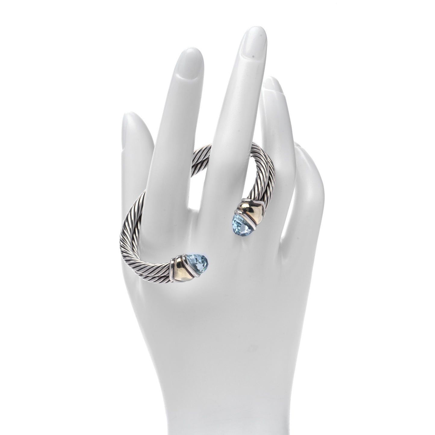 Sterling Silver 14K Yellow Gold Blue Topaz Double Cable Bracelet