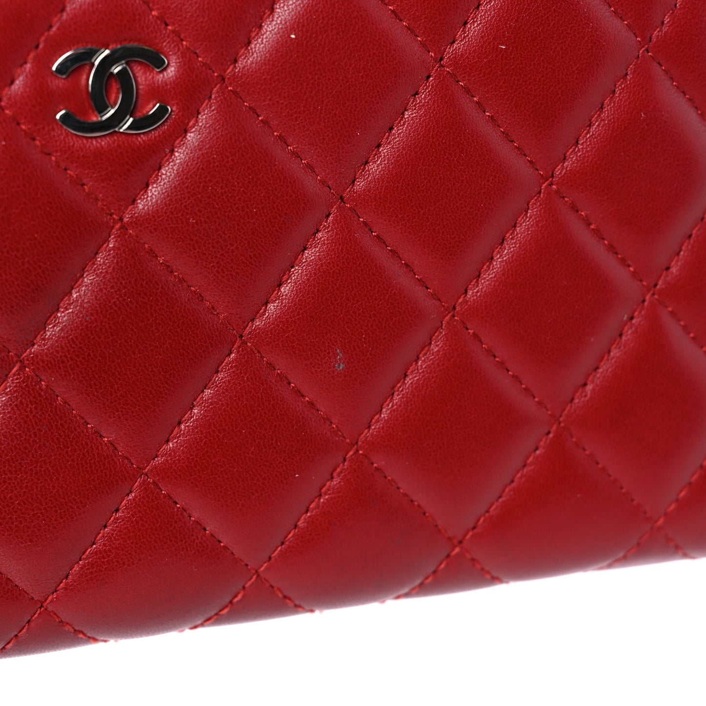 Lambskin Quilted Gusset Zip Around Wallet Red