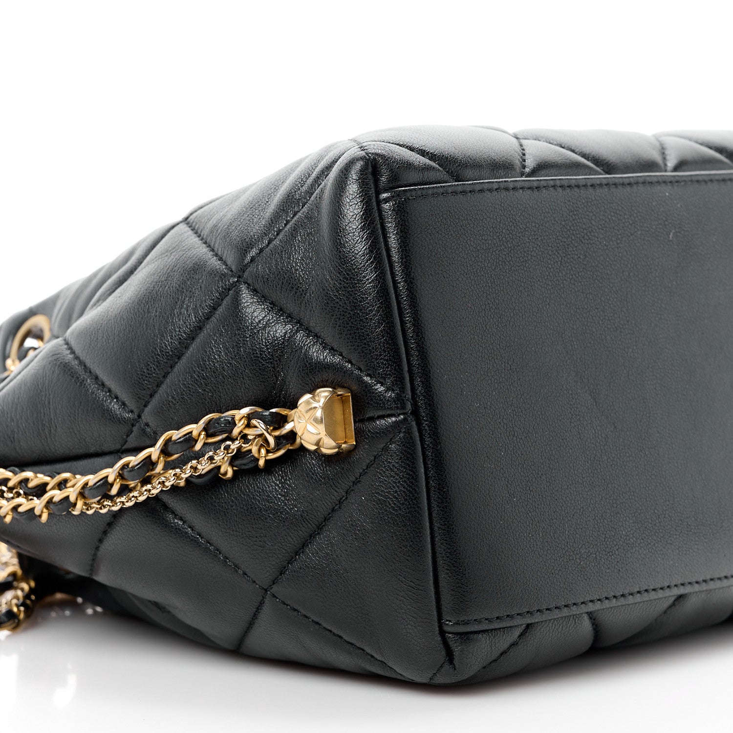 Chanel Lambskin Quilted Crush on Chains Drawstring Small Bucket Bag Black 8 of 10