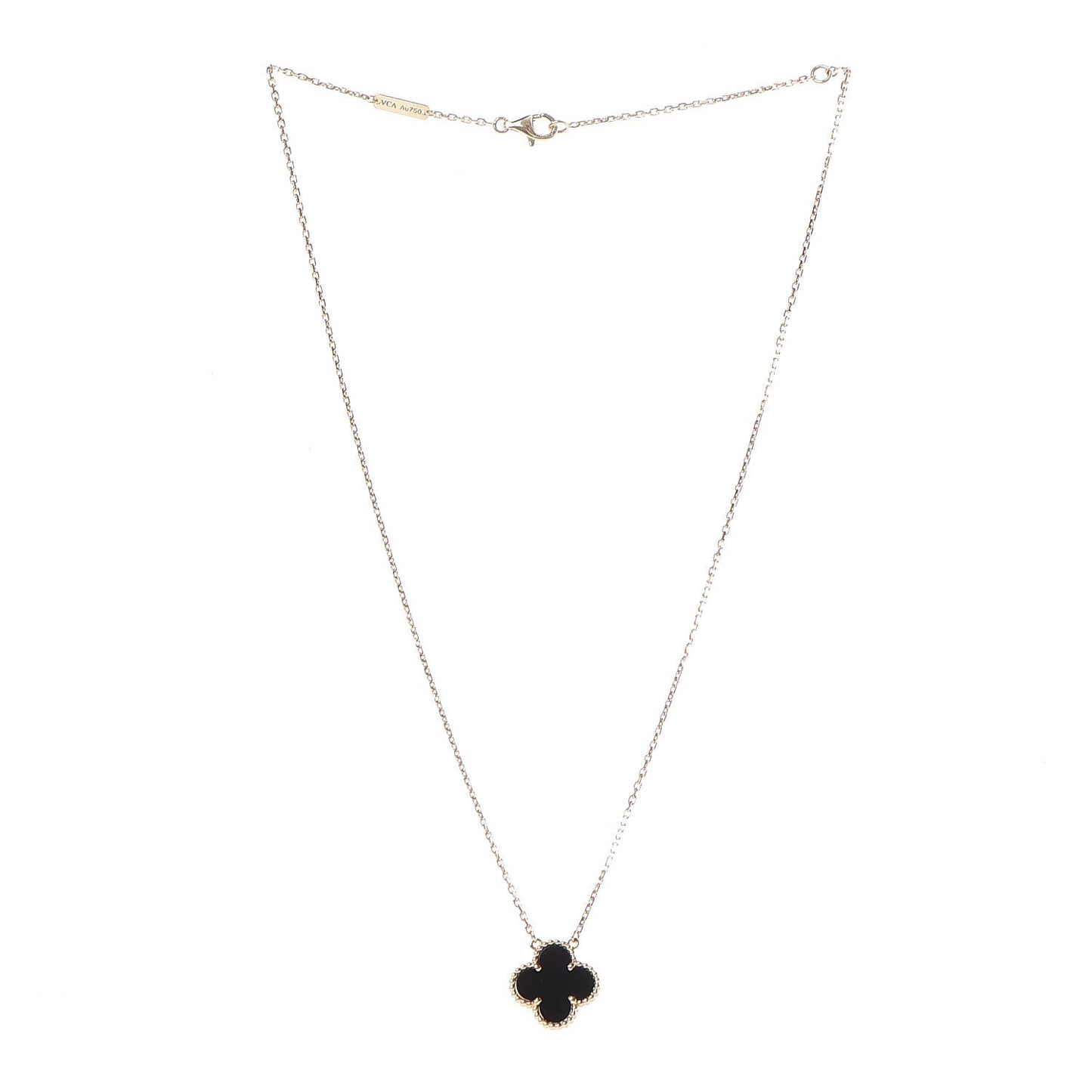 18K Yellow Gold Black Onyx Vintage Alhambra Pendant Necklace