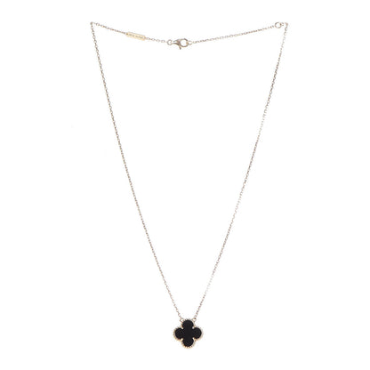 Van Cleef & Arpels 18K Yellow Gold Black Onyx Vintage Alhambra Pendant Necklace 3 of 6
