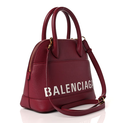 Balenciaga Signature Grained Calfskin Logo S Ville Top Handle Bag Rouge Grenat White 3 of 11