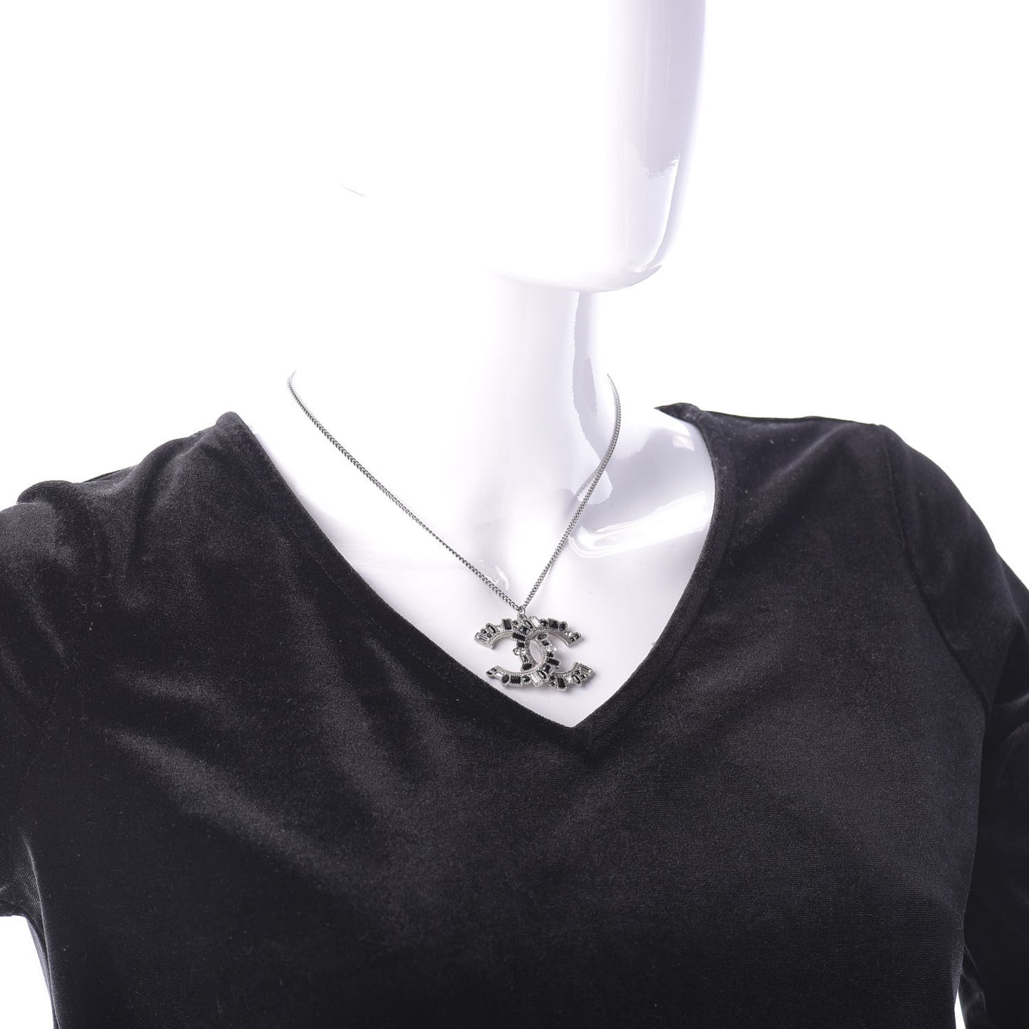 Baguette Crystal CC Necklace Silver Black