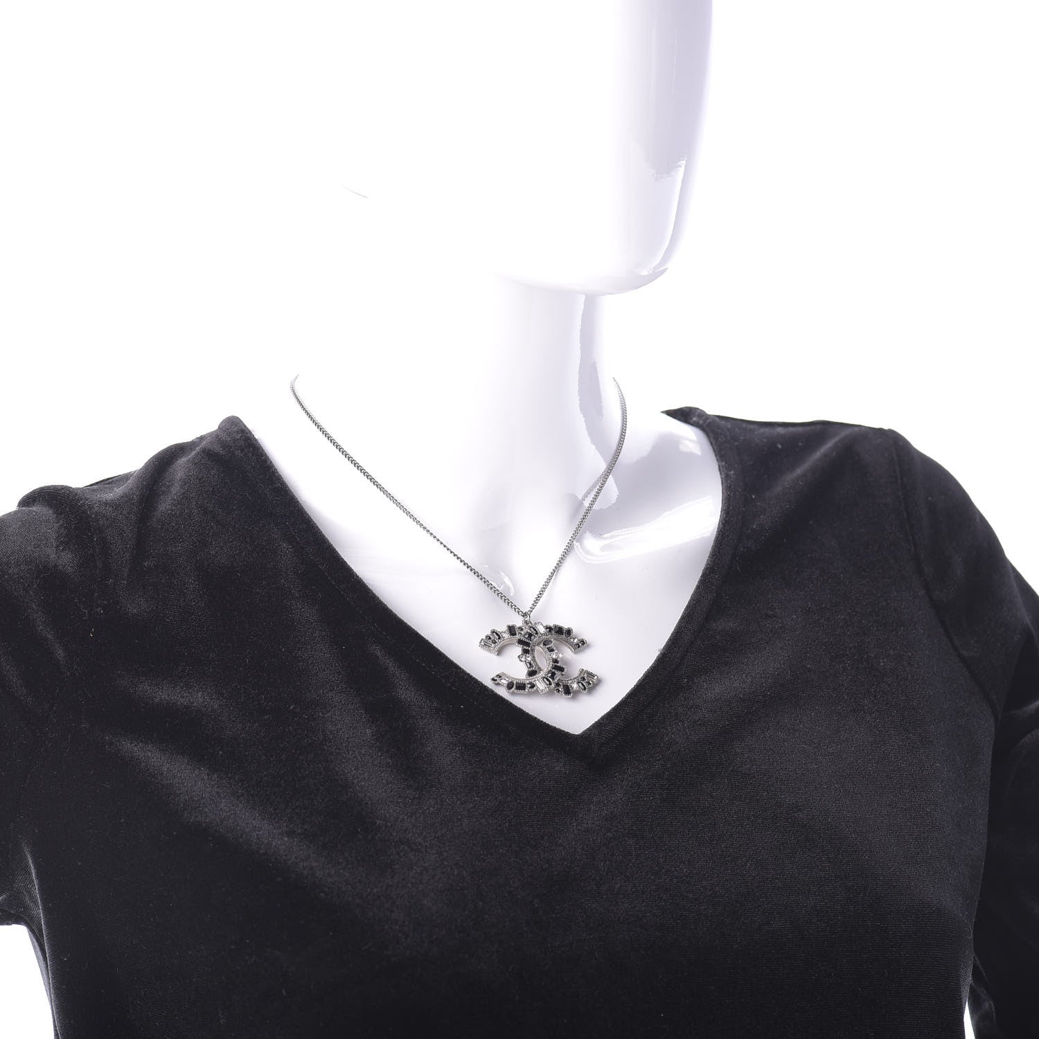 Chanel Baguette Crystal CC Necklace Silver Black 2 of 6