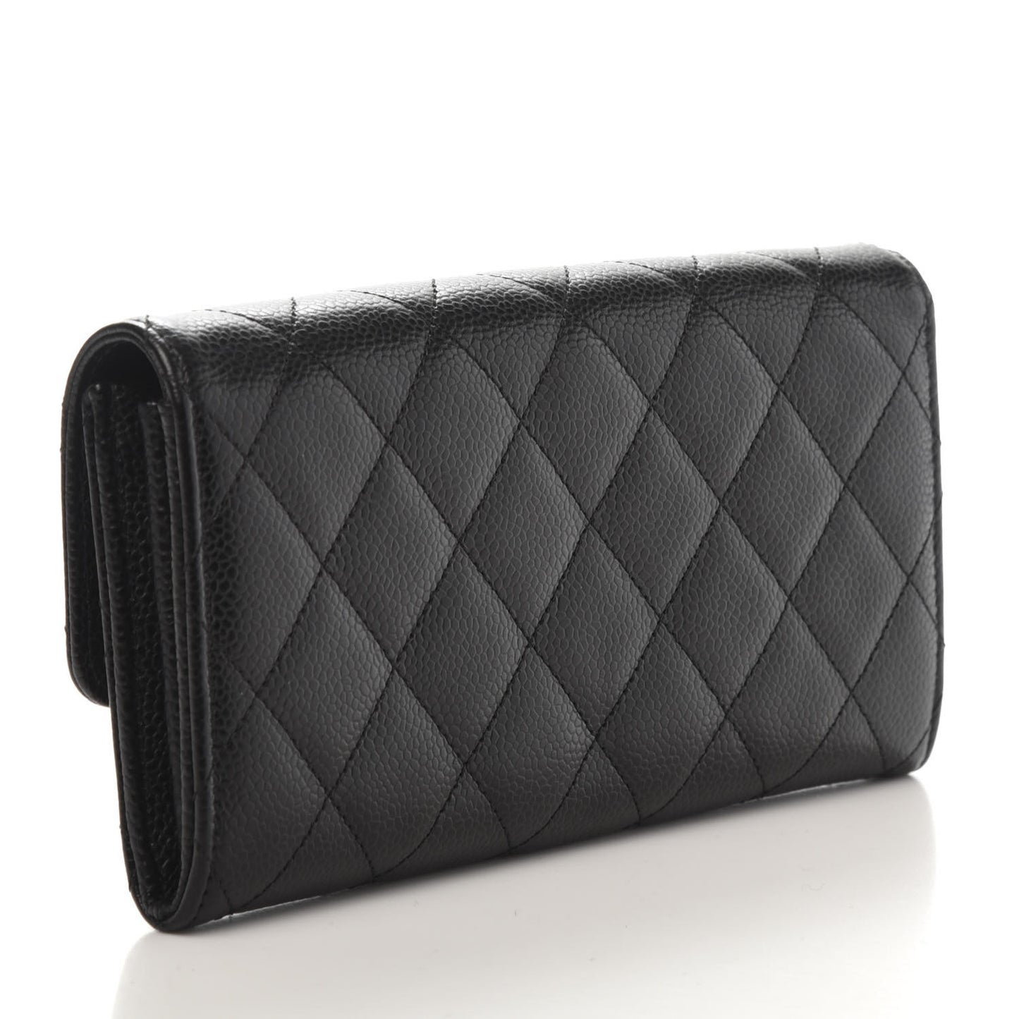 Caviar Quilted Large Gusset Flap Wallet Black