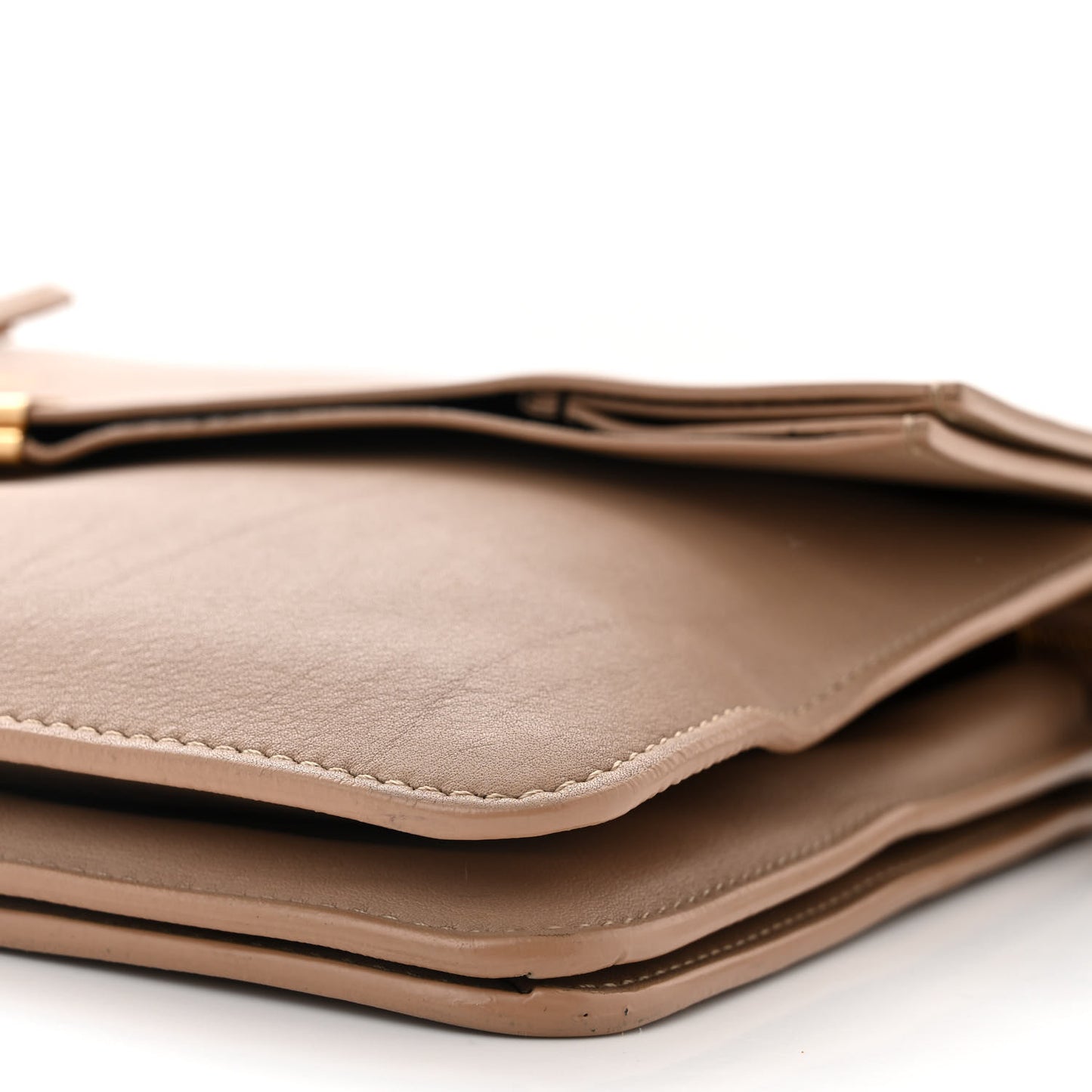 Lambskin Clasp Clutch Foldover Bag Beige