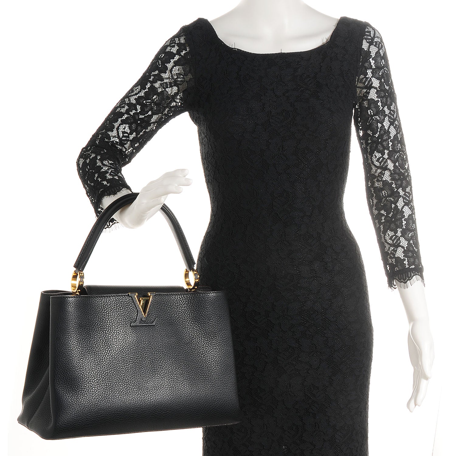 Louis Vuitton Taurillon Capucines MM Black 2 of 7