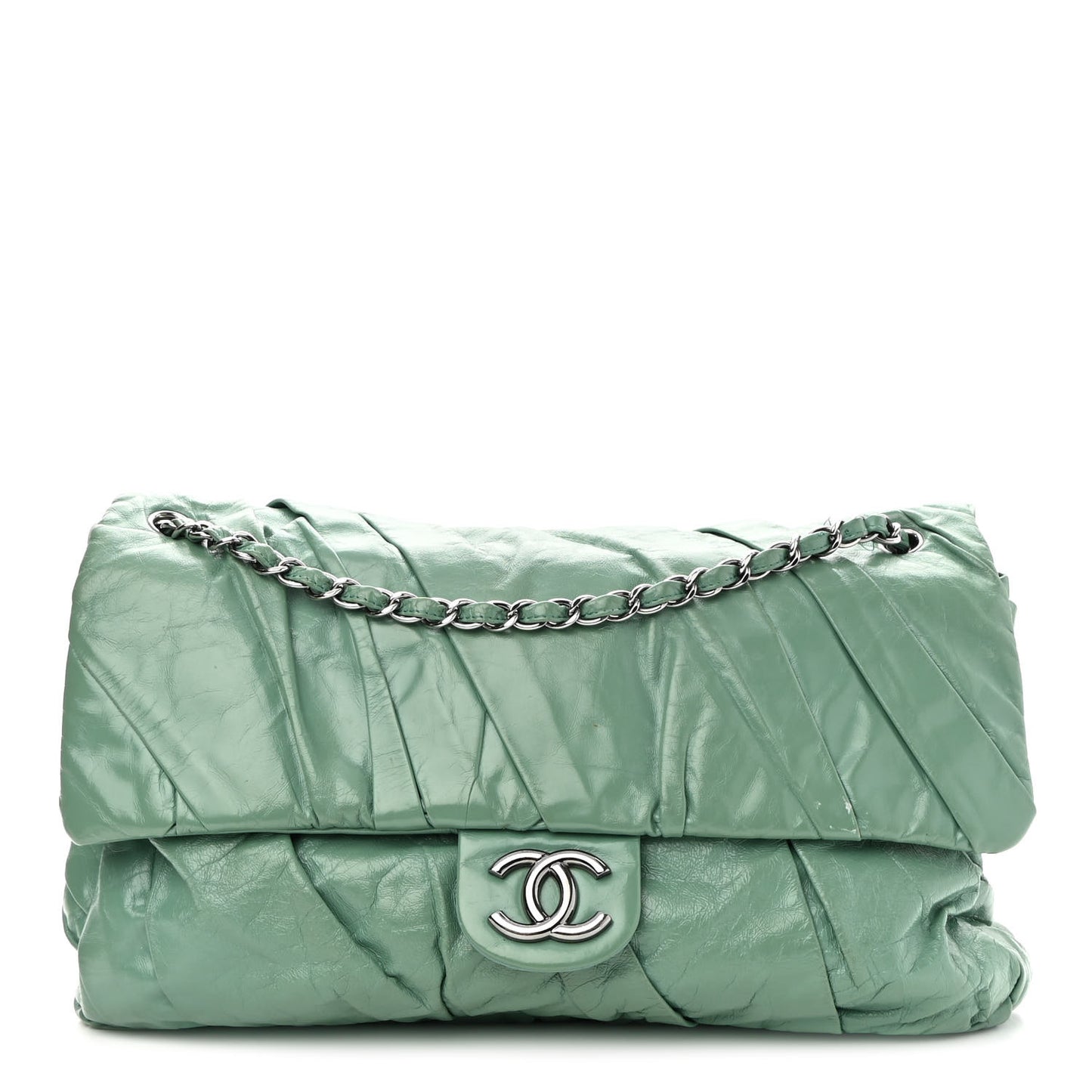 Glazed Calfskin Twisted Maxi Flap Green