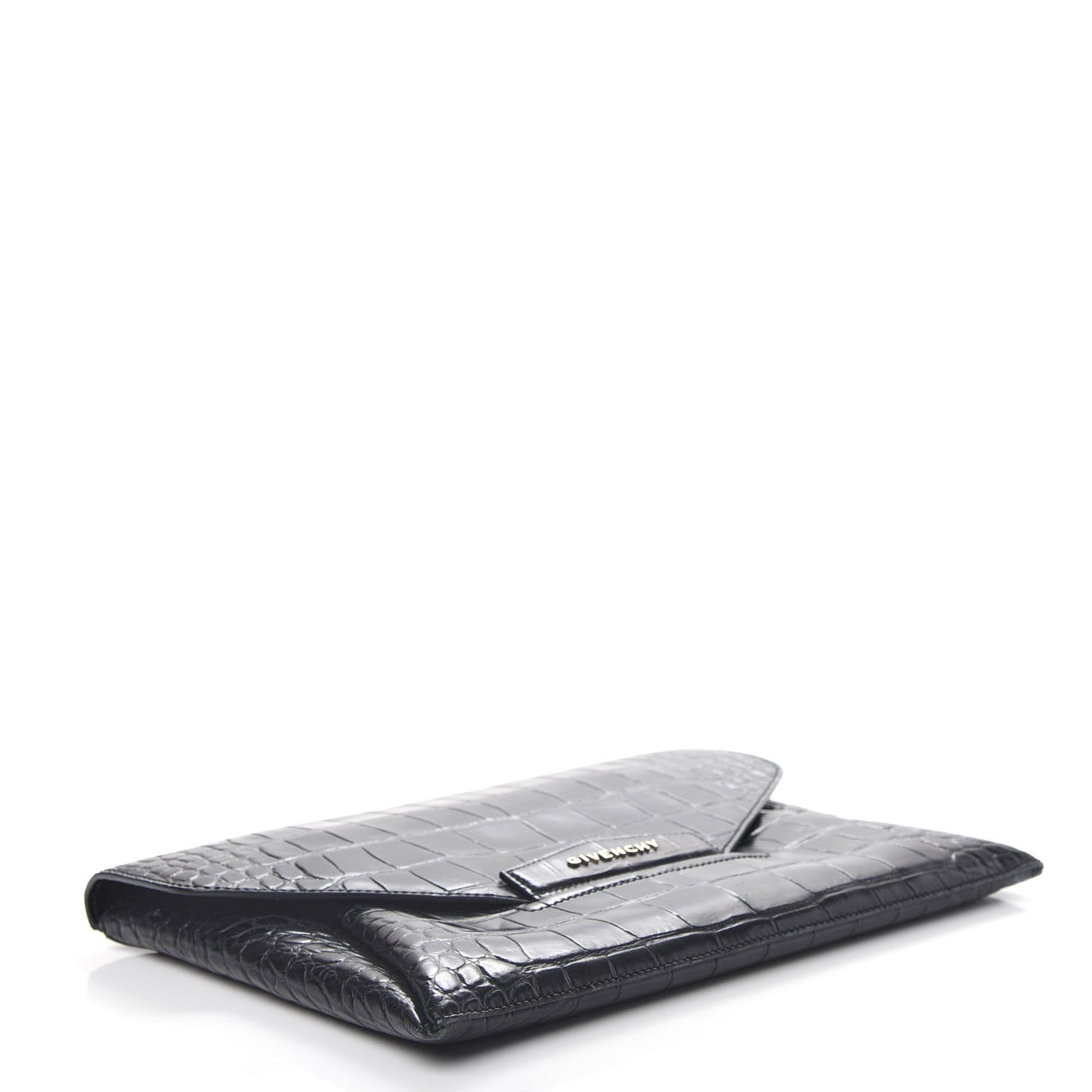 Calfskin Crocodile Embossed Medium Antigona Envelope Clutch Black