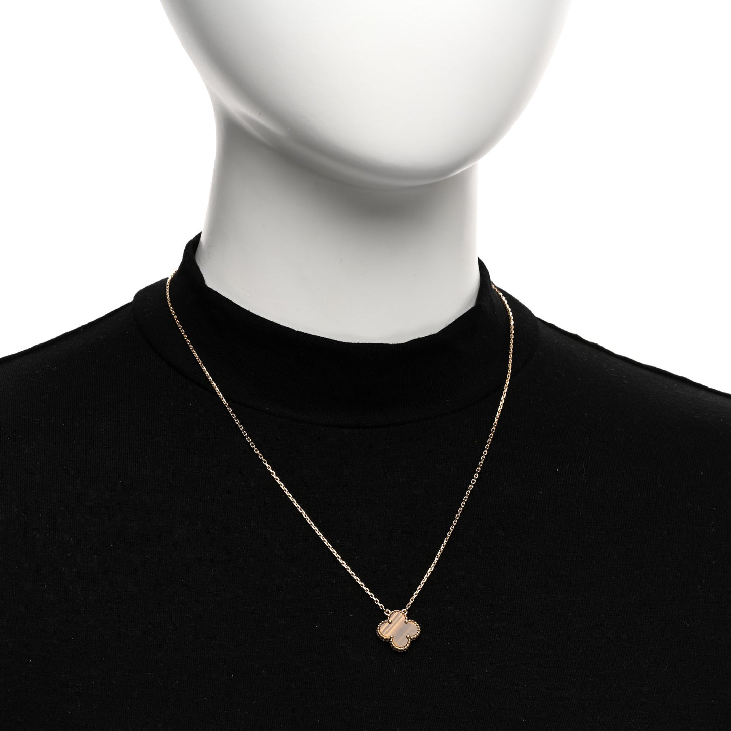 18K Yellow Gold Tiger Eye Vintage Alhambra Pendant Necklace