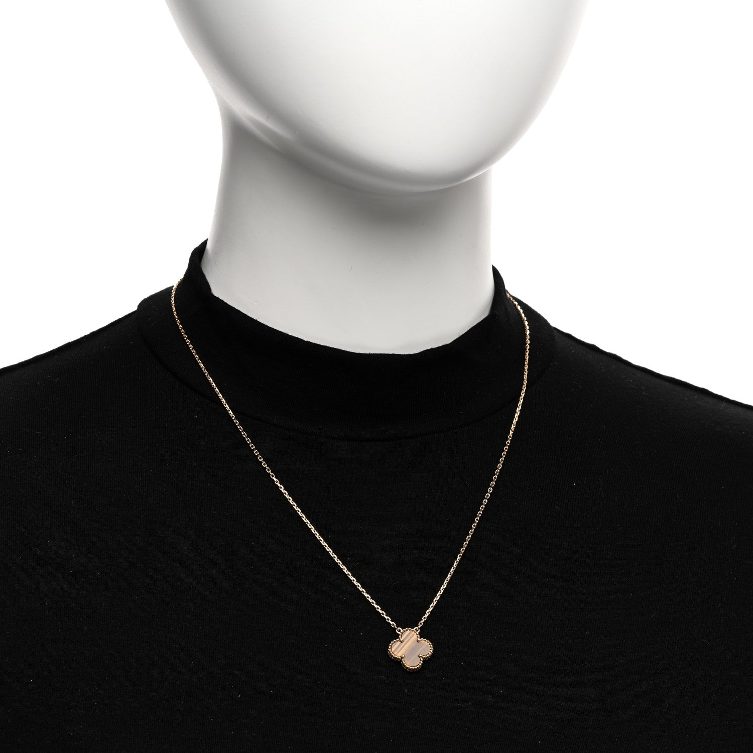 Van Cleef & Arpels 18K Yellow Gold Tiger Eye Vintage Alhambra Pendant Necklace 2 of 5