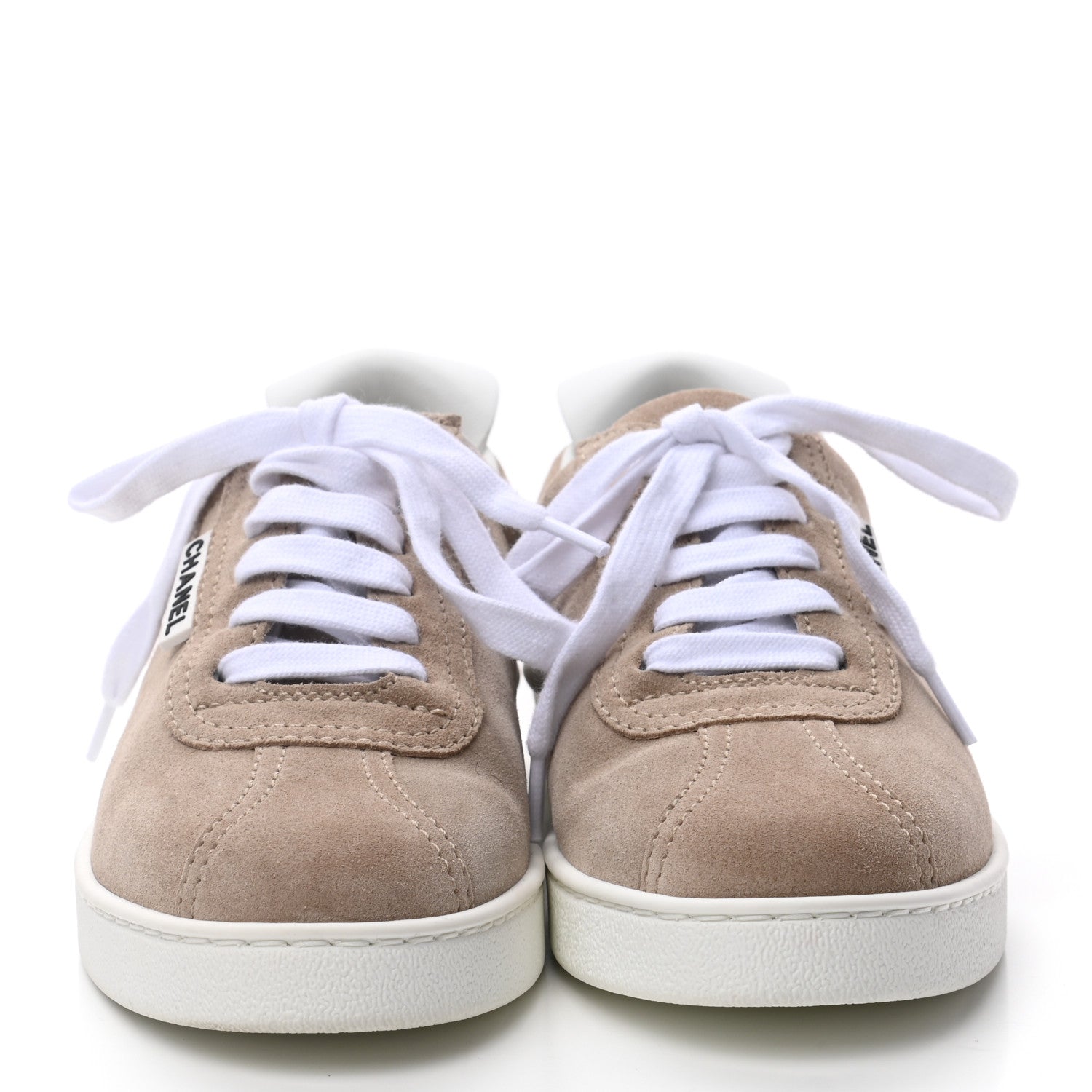 Chanel Suede Calfskin Womens Sneakers 37.5 Dark Beige 2 of 8