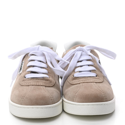 Chanel Suede Calfskin Womens Sneakers 37.5 Dark Beige 2 of 8