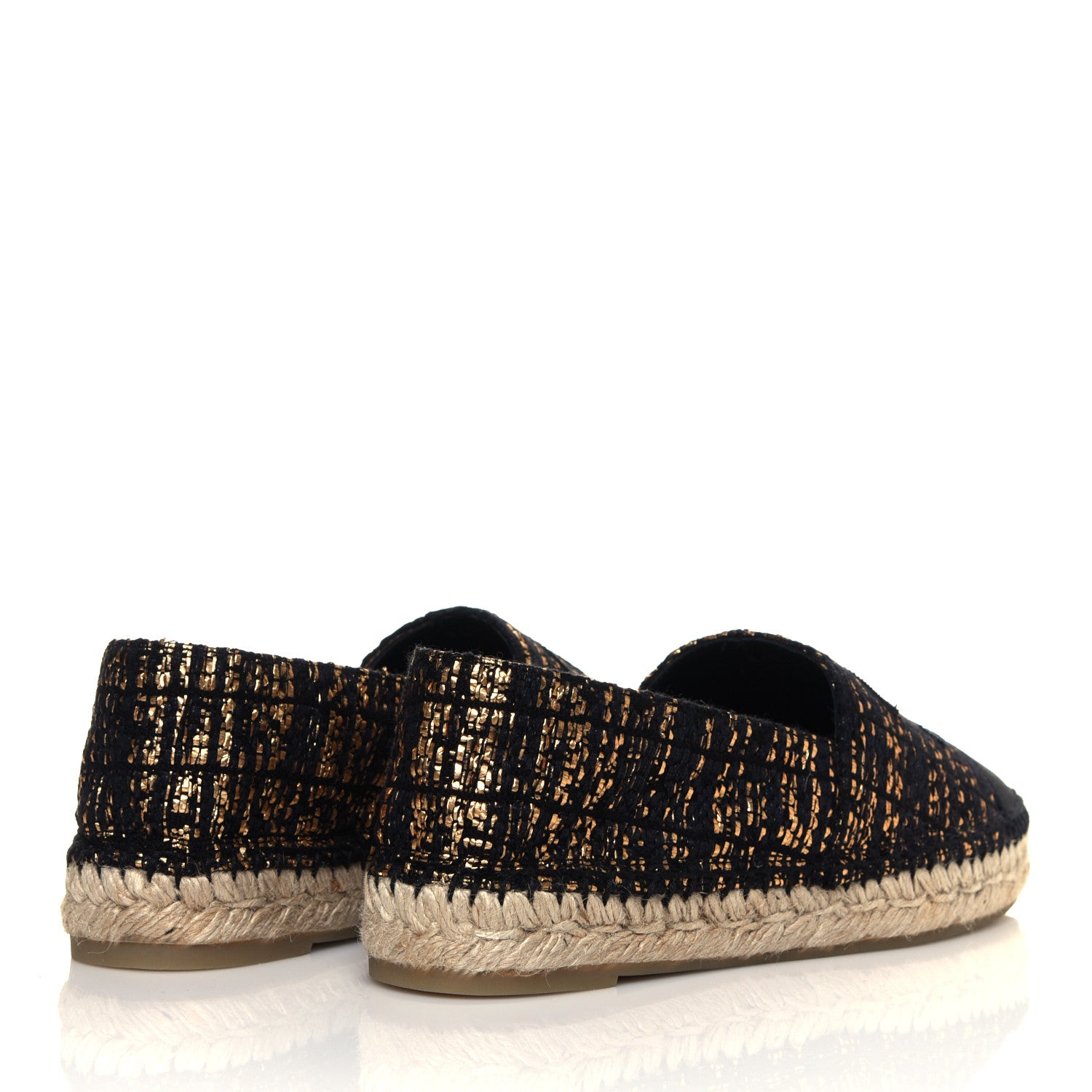 Chanel Metallic Tweed Grosgrain CC Espadrilles 39 Black Gold 8 of 15