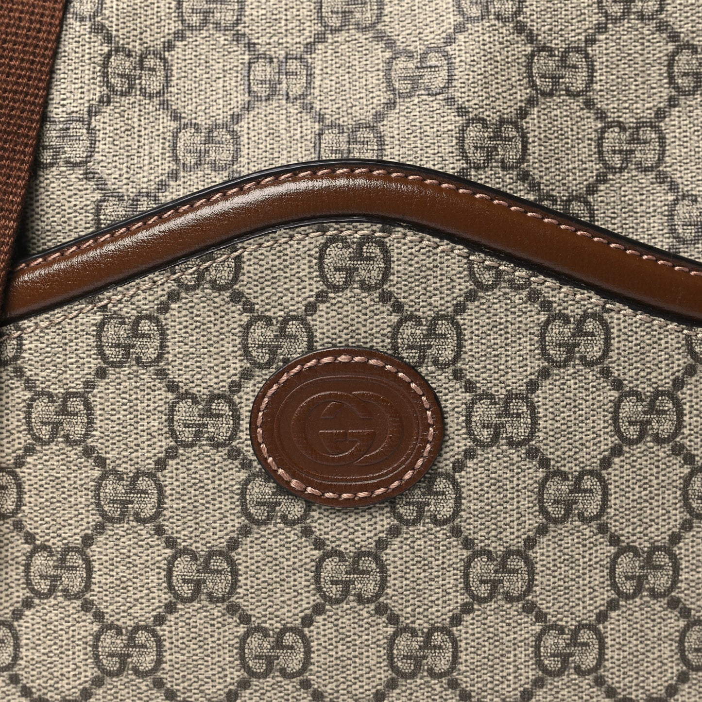 GG Supreme Monogram Azalea Calfskin Retro Interlocking G Messenger Shoulder Bag Beige Ebony Brown Sugar