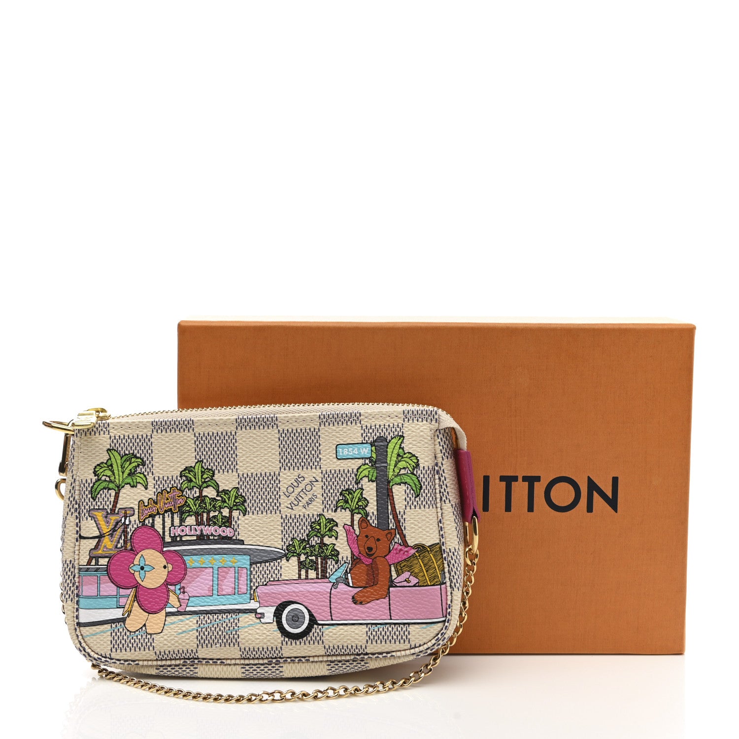 Louis Vuitton Damier Azur 2021 Christmas Animation Hollywood Mini Pochette Accessories Fuchsia 8 of 8