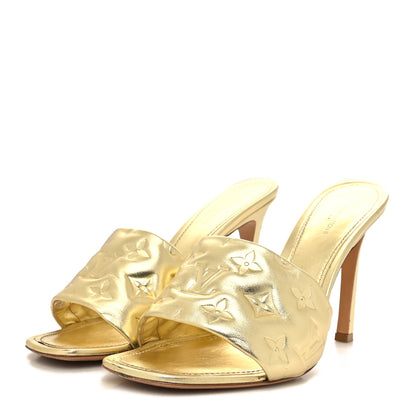 Louis Vuitton Metallic Lambskin Embossed Monogram Revival High Heel Mules 42 Gold 3 of 10