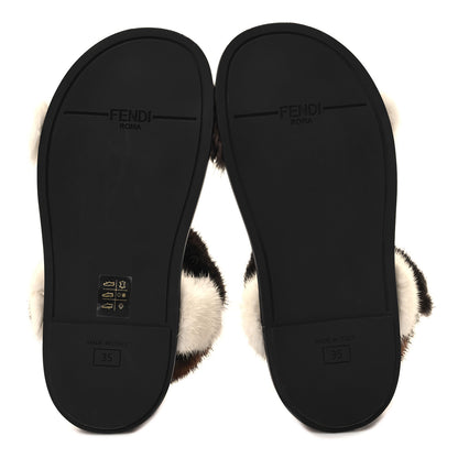 Fendi Mink Fur FF Fendi Feel Sandals 35 Mogano Brown Perla Tobacco Black 5 of 9