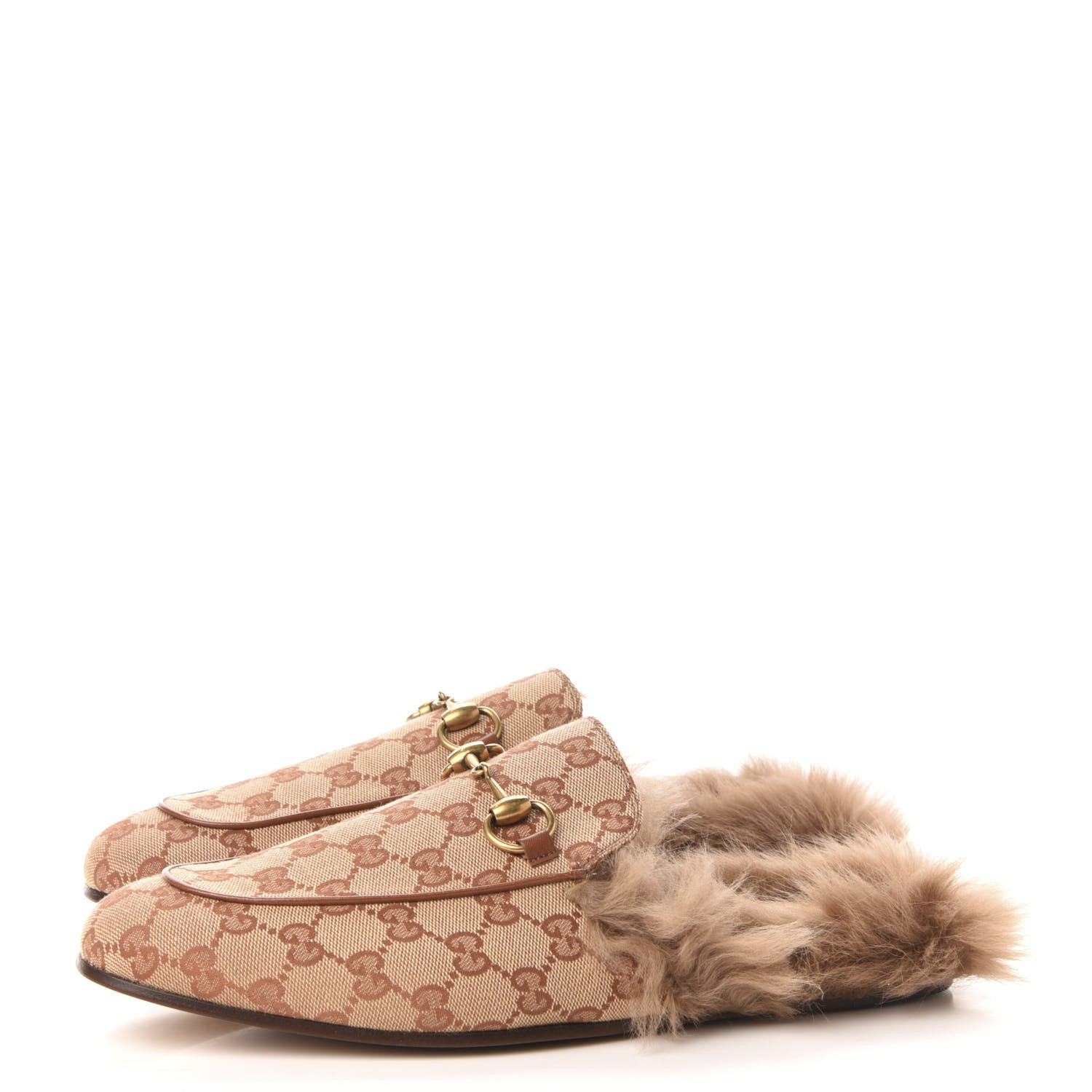 Gucci GG Monogram Fur Mens Princetown Slippers 8.5 Beige Ruggine Rust 3 of 8