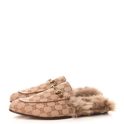 Gucci GG Monogram Fur Mens Princetown Slippers 8.5 Beige Ruggine Rust 3 of 8