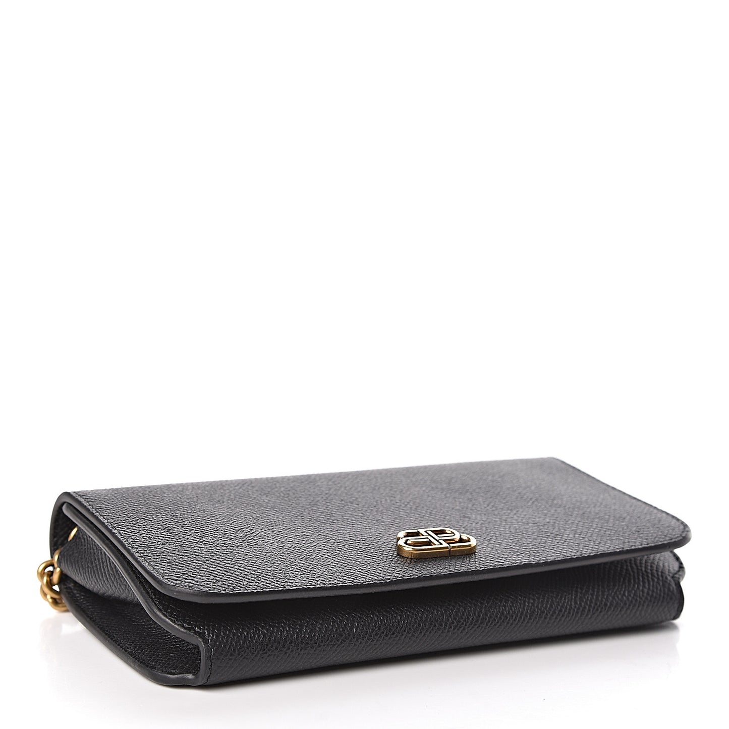 Grained Calfskin BB Phone Holder Wallet On Chain Black