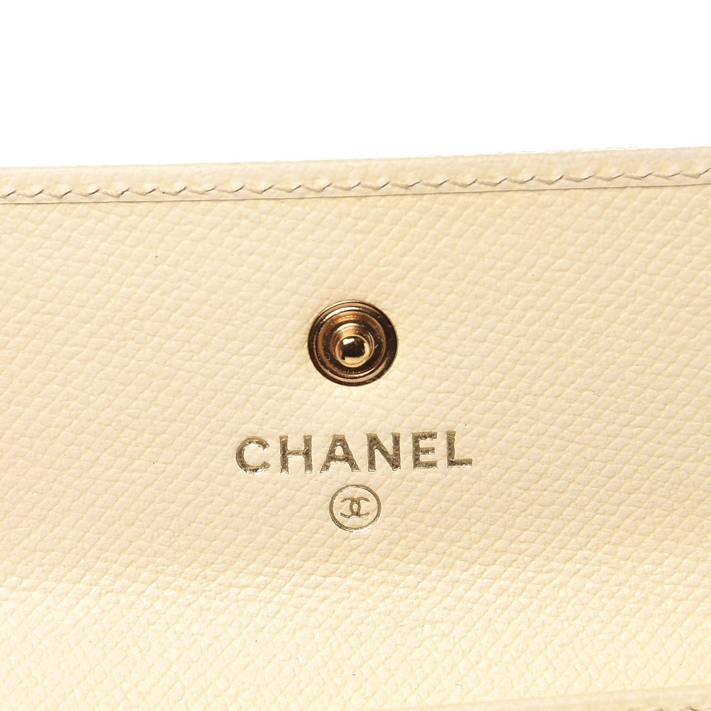 Grained Calfskin CC Button Card Holder Beige