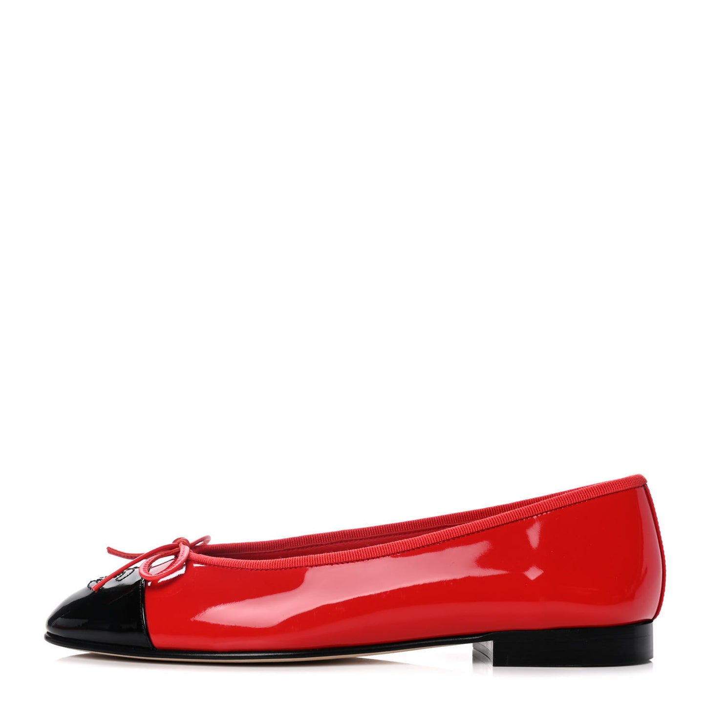 Patent Calfskin CC Cap Toe Ballerina Flats 37 Red