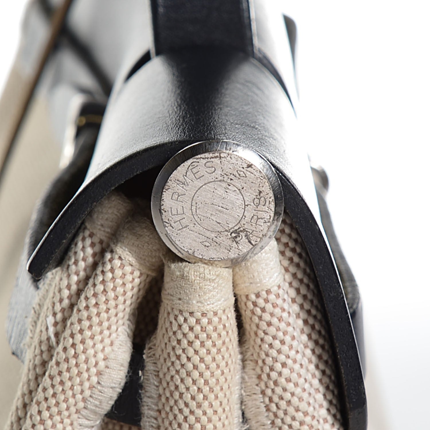 Hermes Vache Calfskin Toile Herbag 30 PM Noir Natural 12 of 14