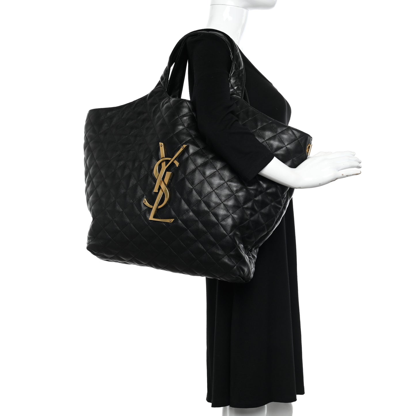 Lambskin Quilted Maxi Icare Shopping Tote Black