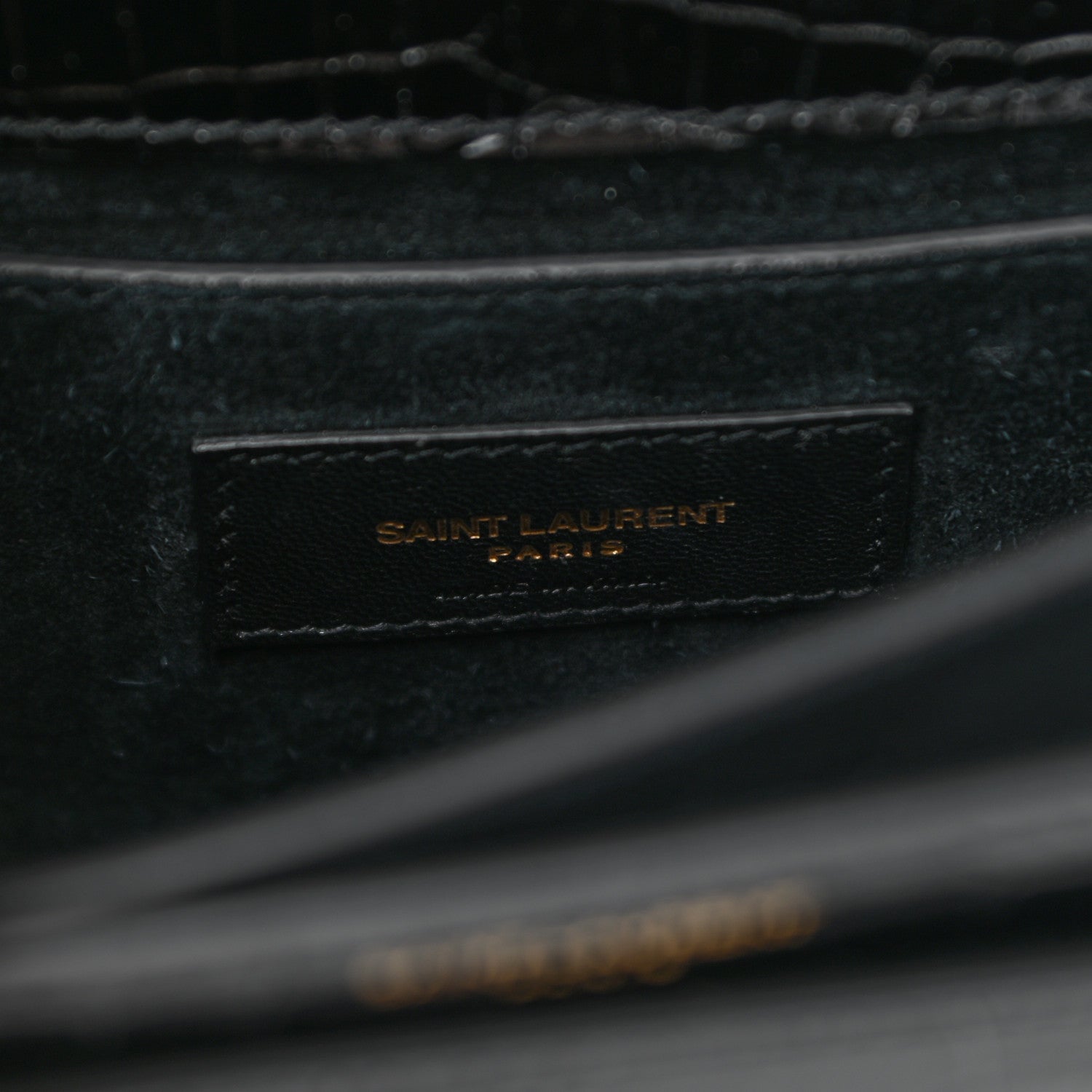 Saint Laurent Calfskin Crocodile Embossed Medium Monogram Sunset Black 6 of 10