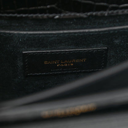 Saint Laurent Calfskin Crocodile Embossed Medium Monogram Sunset Black 6 of 10