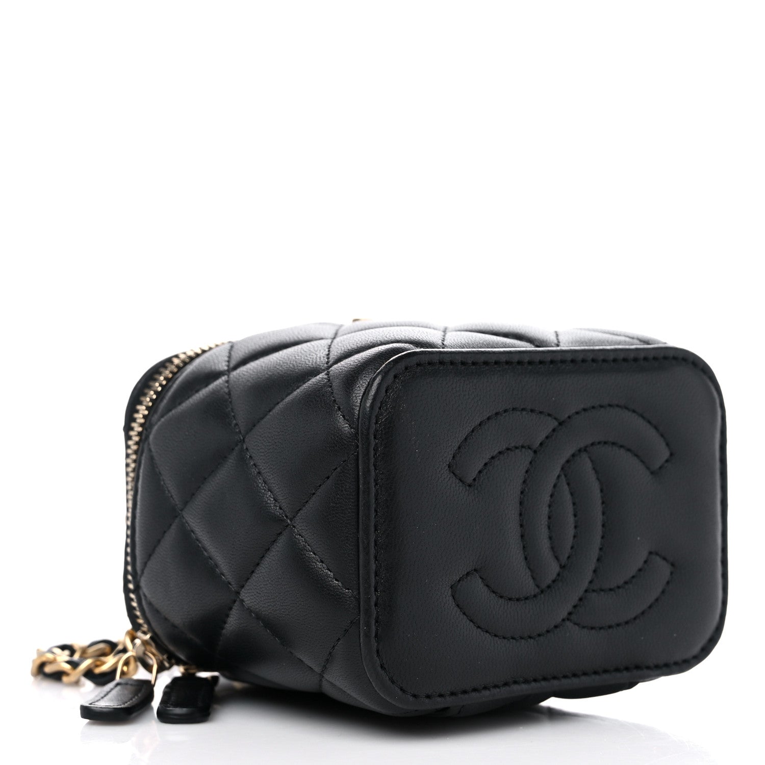 Chanel Lambskin Quilted Metal Mini Top Handle Vanity Case With Chain Black 4 of 11