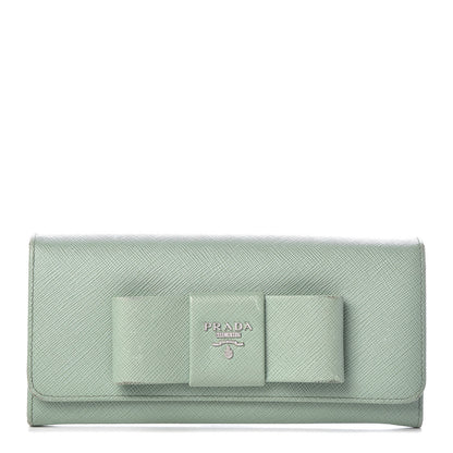 Prada Saffiano Bow Continental Wallet Acquamarina 2 of 17