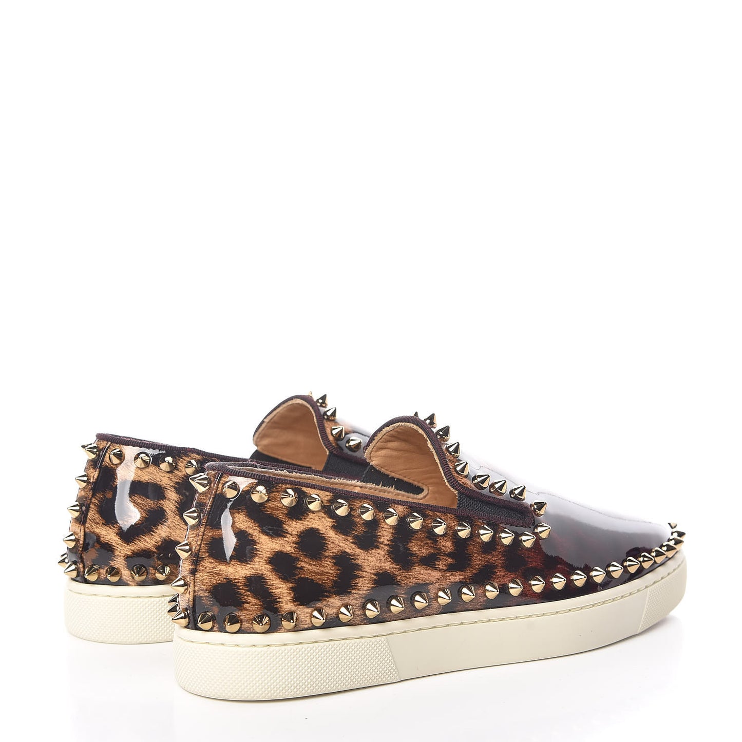 Patent Degrade Studded Womens Orthodoxe Boat Flat Loafers 35.5 Leo Bronze