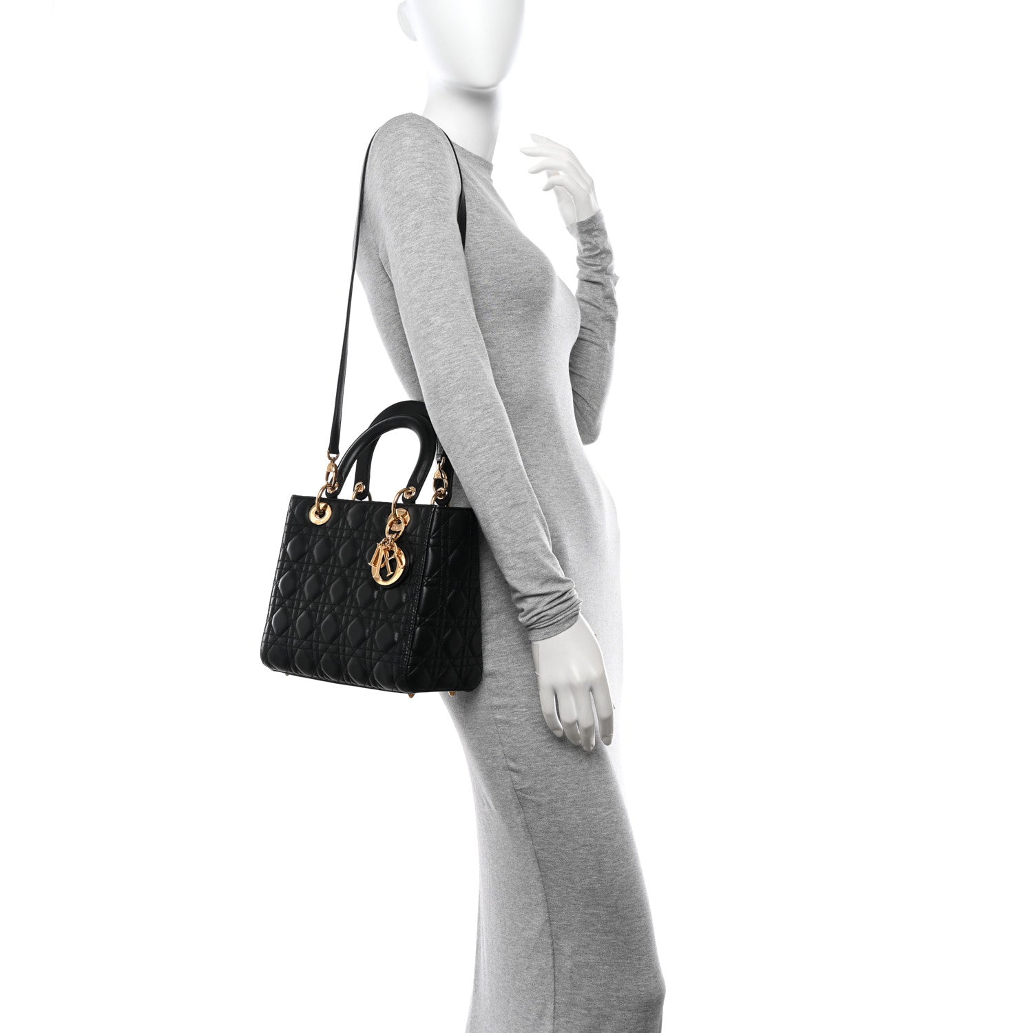 Christian Dior Lambskin Cannage Medium Lady Dior Black 2 of 10