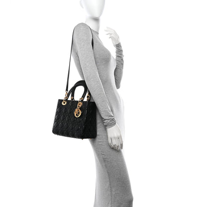 Christian Dior Lambskin Cannage Medium Lady Dior Black 2 of 10