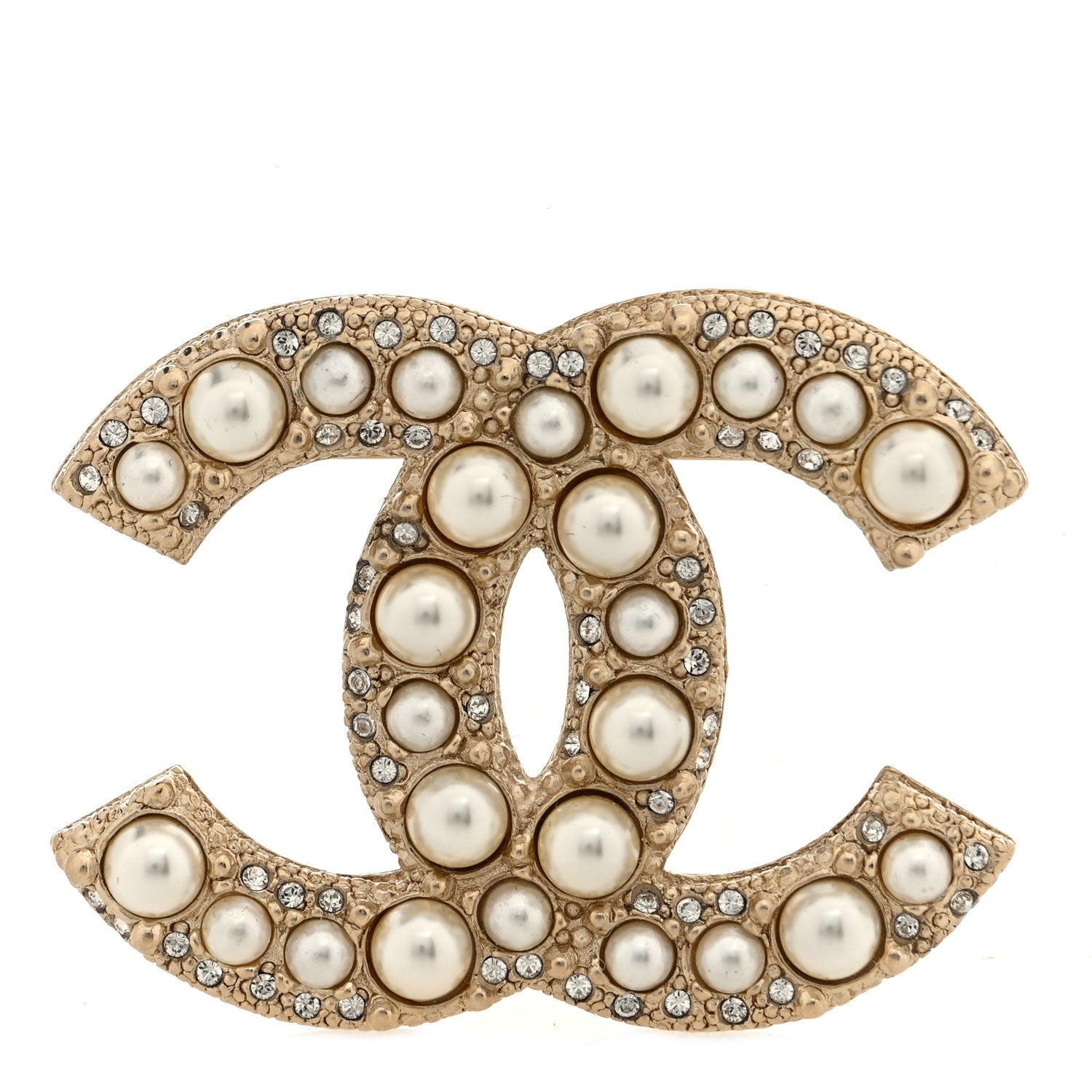 Chanel Metal Crystal Graduated Pearl CC Brooch Gold 1 of 4
