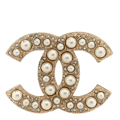 Chanel Metal Crystal Graduated Pearl CC Brooch Gold 1 of 4