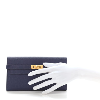 Hermes Chevre Mysore Kelly Longue Wallet Bleu Ecre 2 of 8