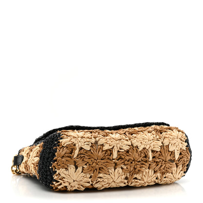 Gucci Raffia Azalea Calfskin Crochet Flower Small GG Marmont Shoulder Bag Natural Ecru Black 4 of 11