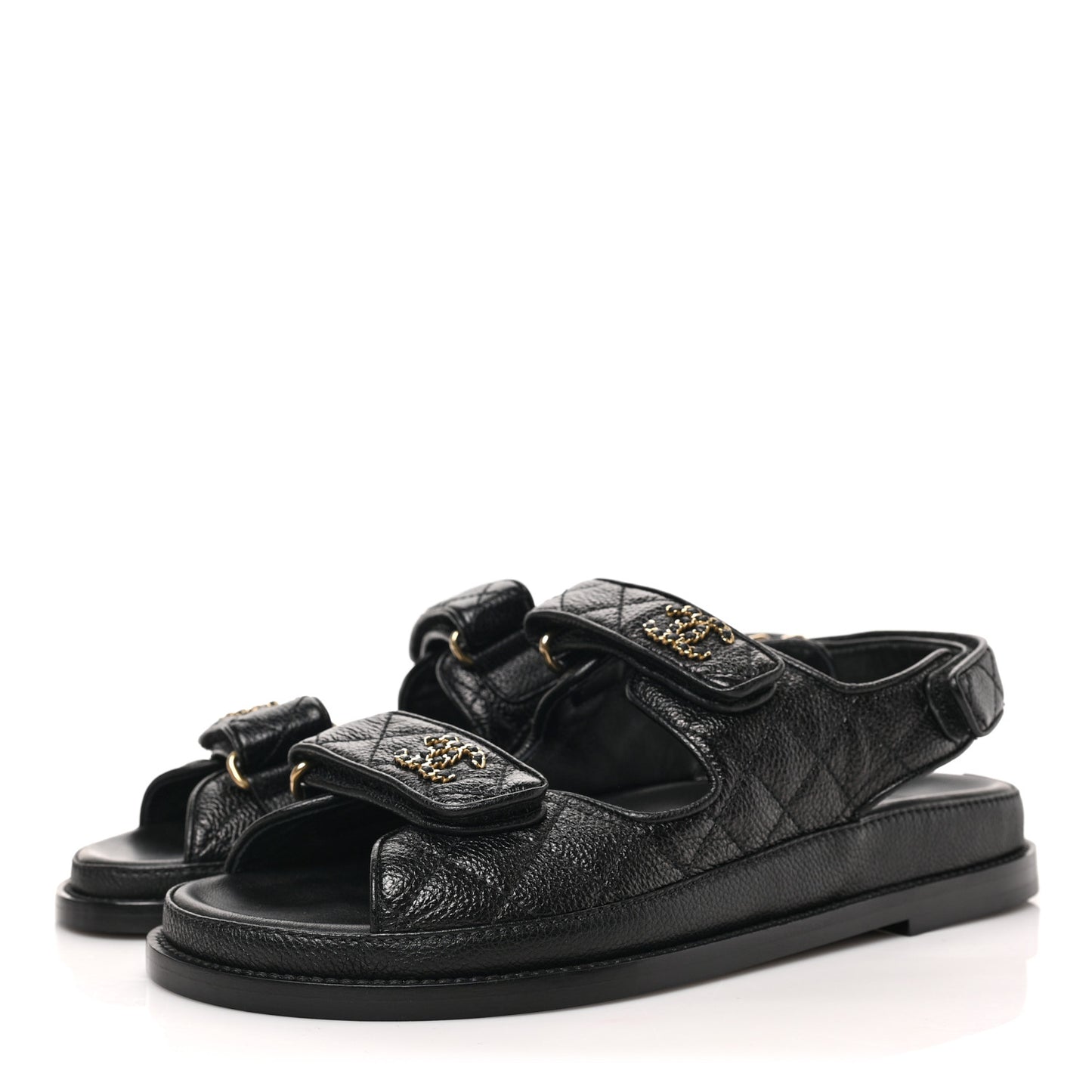 Grained Calfskin Velcro Dad Sandals 39 Black