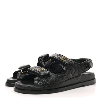 Chanel Grained Calfskin Velcro Dad Sandals 39 Black 4 of 9