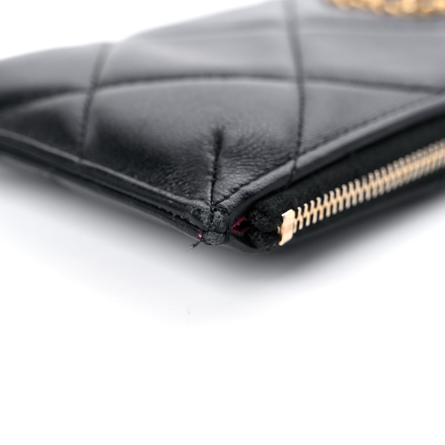 Goatskin Quilted Chanel 19 Phone and Card Holder Black