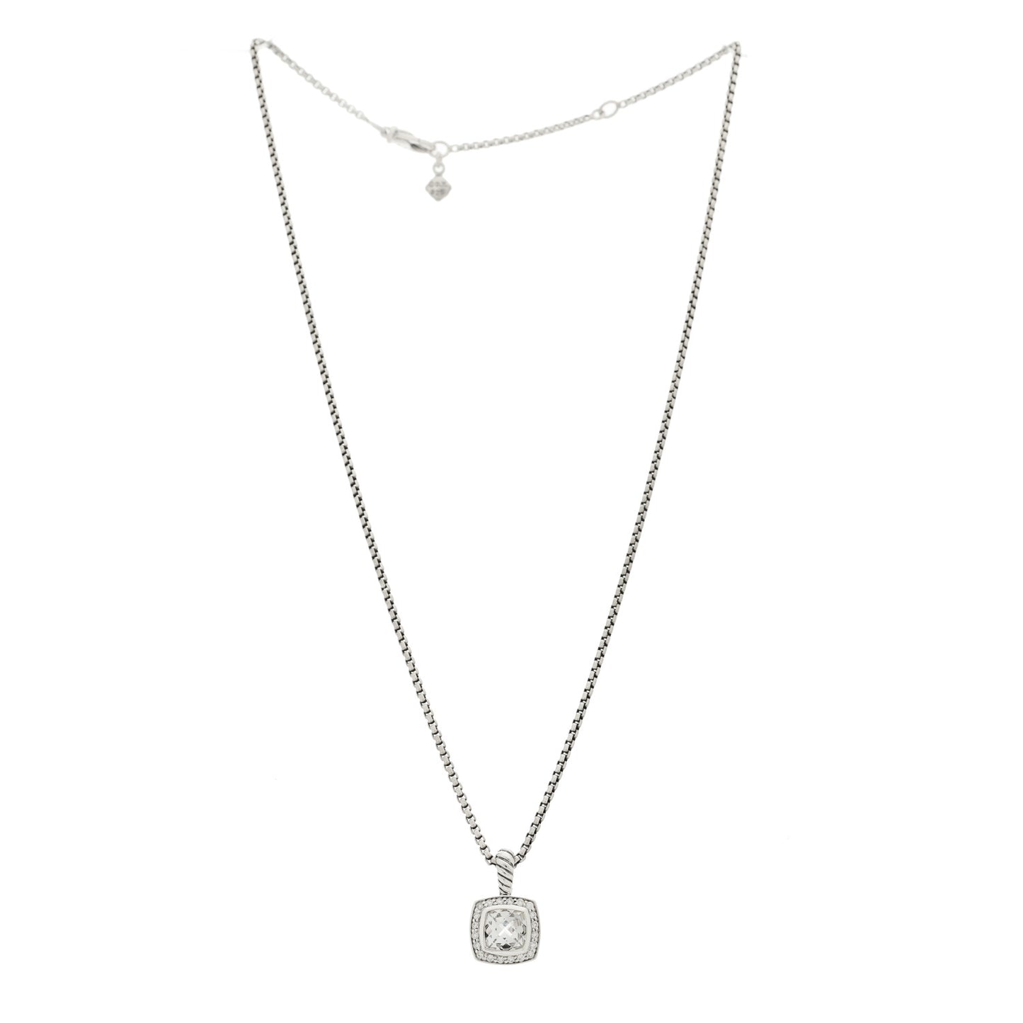 Sterling Silver Diamond Whit Topaz 7mm Petite Albion Pendant Necklace