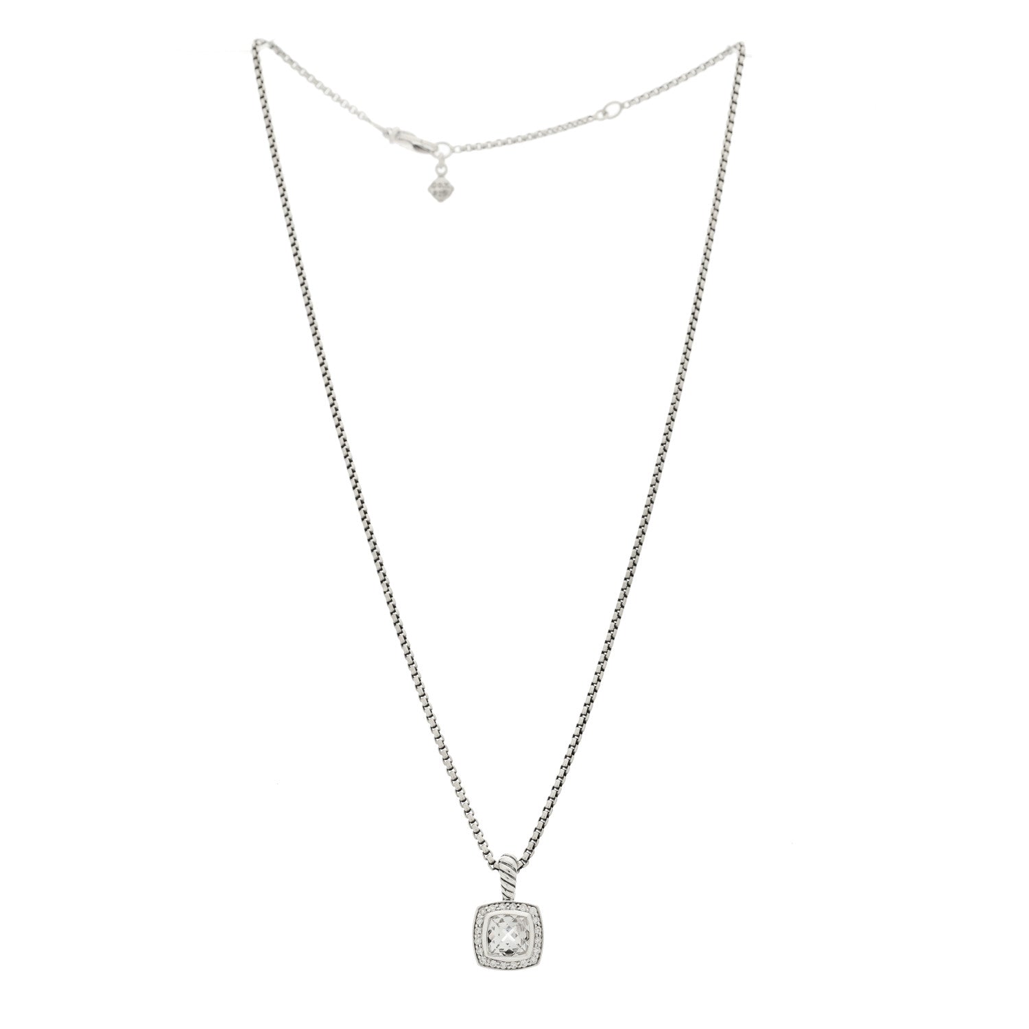 David Yurman Sterling Silver Diamond Whit Topaz 7mm Petite Albion Pendant Necklace 3 of 6