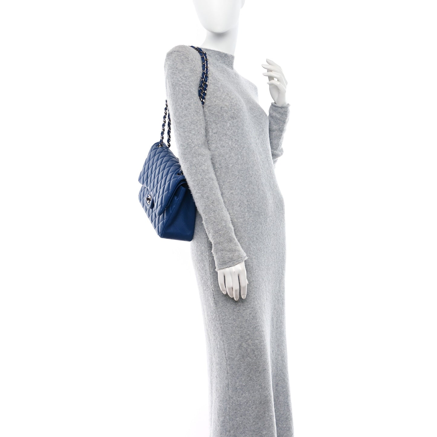 Lambskin Quilted Jumbo Double Flap Blue